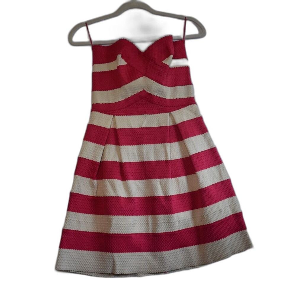 Jealous Tomato Dress Small Women's Fit and Flair Strapless Pink White